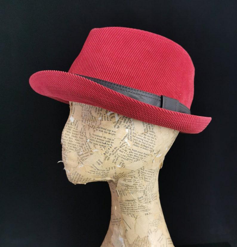 Women's or Men's Hermes Red cord fedora hat, black leather trim 