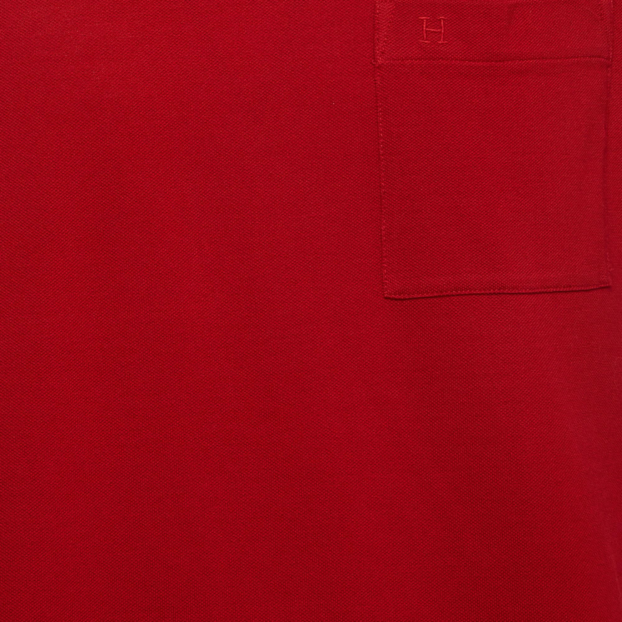 Men's Hermes Red Cotton Pique Crew Neck T-Shirt L