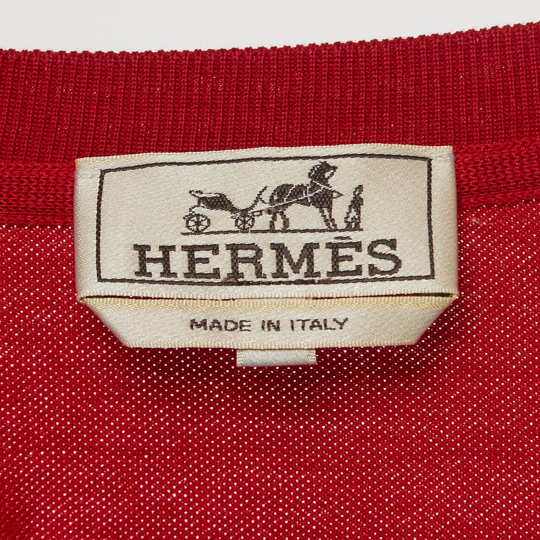 Hermes Red Cotton Pique Crew Neck T-Shirt L 1