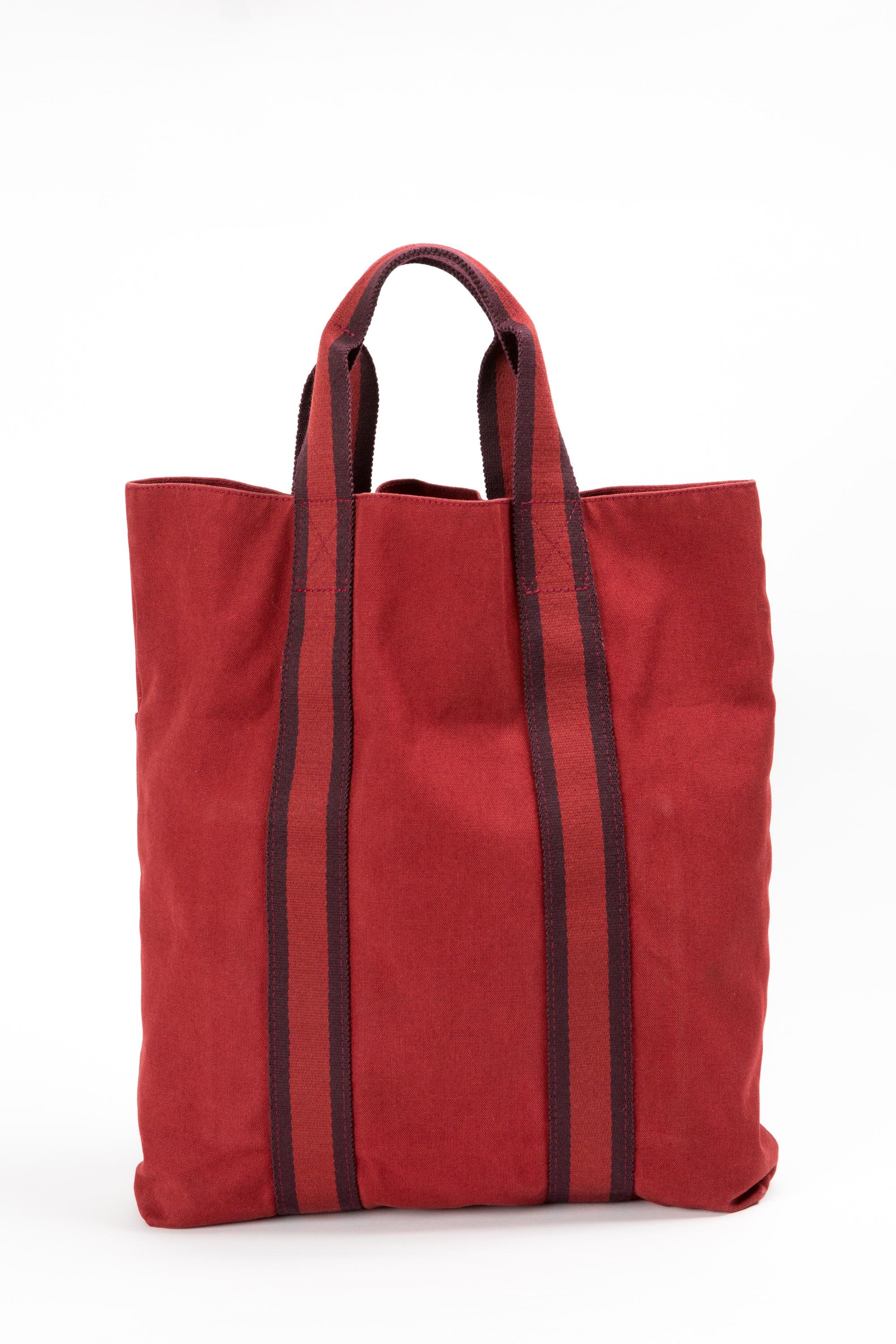 Hermes Red Cotton Toto Long Tote Bag In Good Condition For Sale In Paris, FR