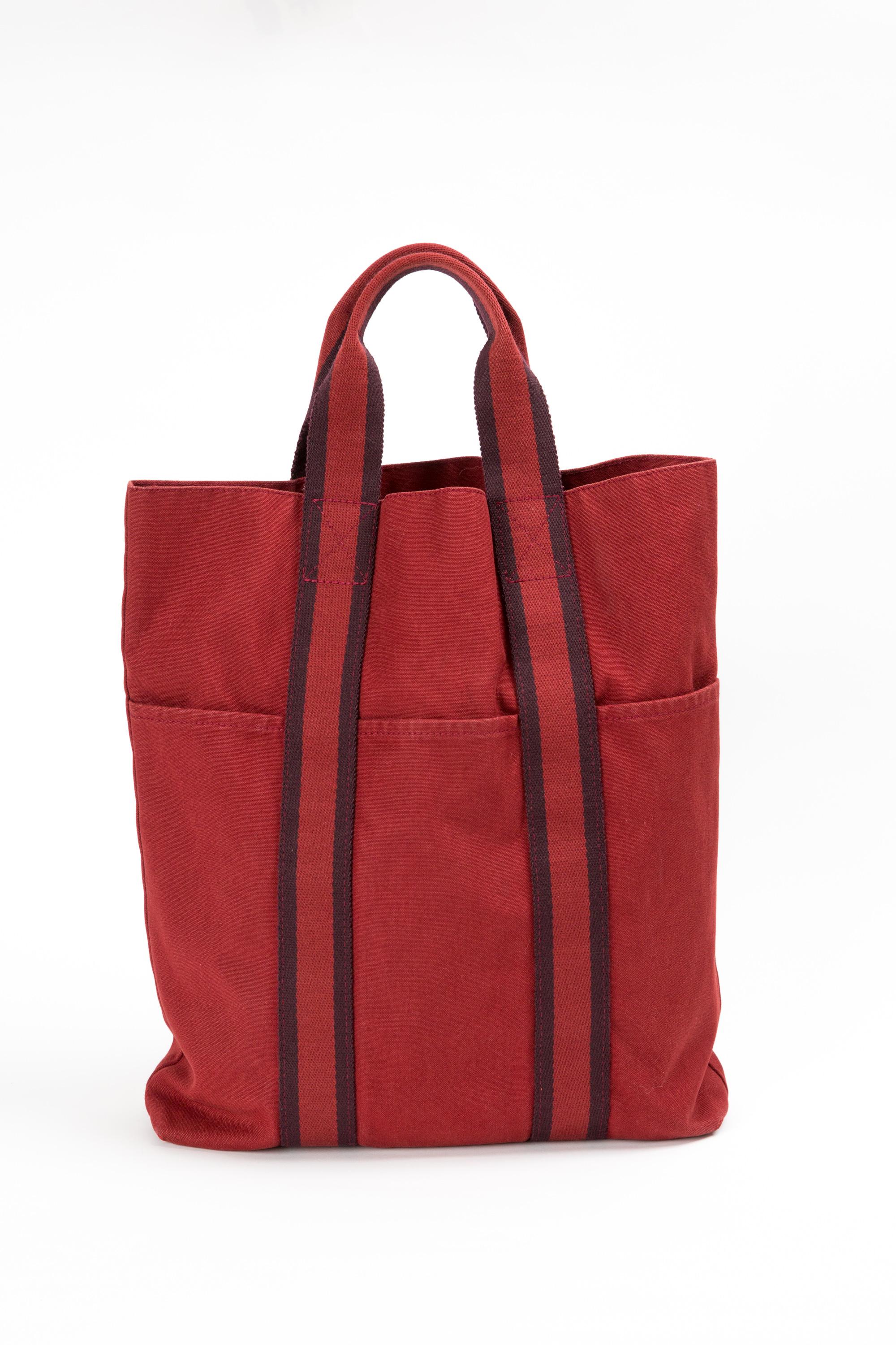 Hermes Red Cotton Toto Long Tote Bag For Sale 3