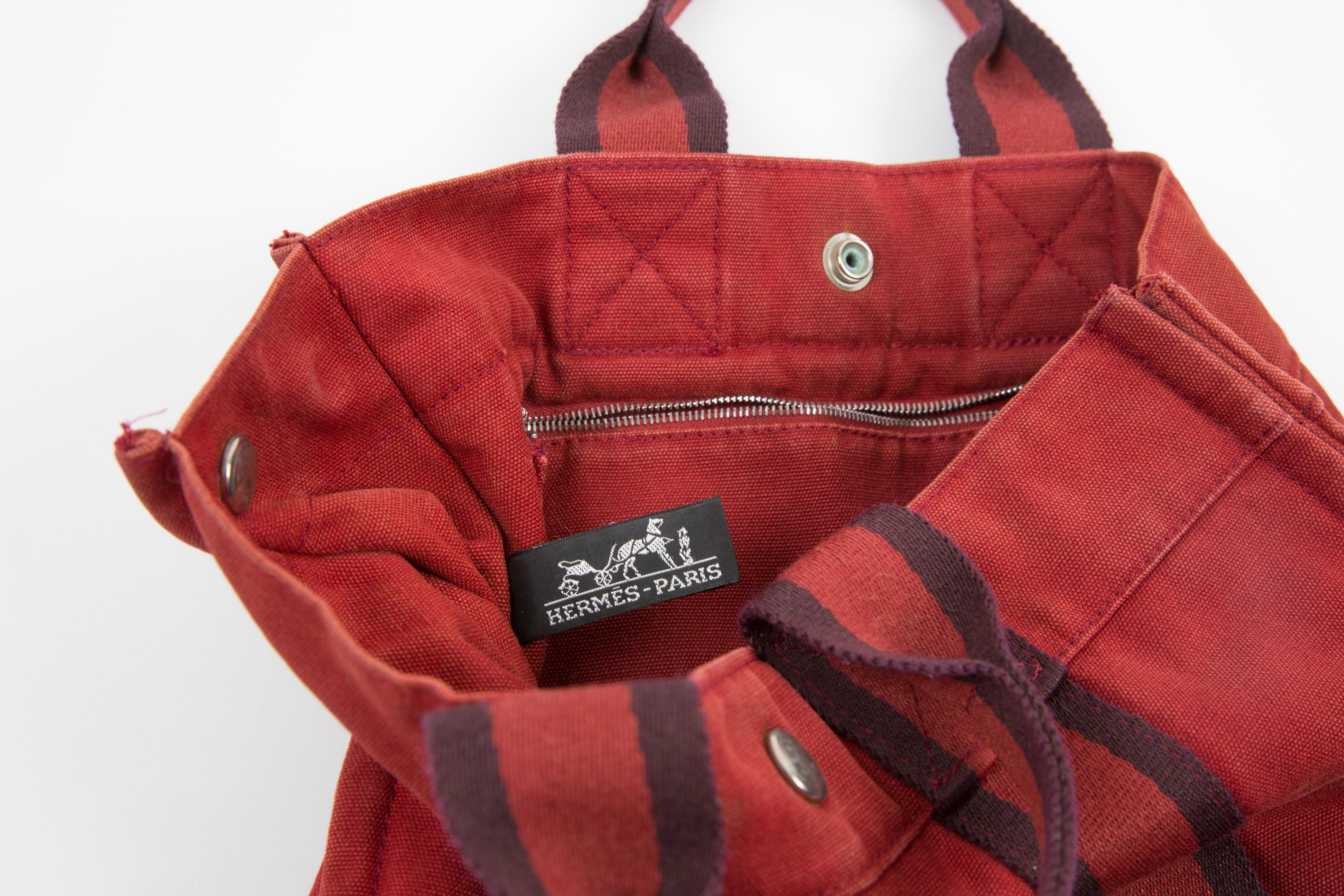 Bolso Tote Pequeño Hermes Toto Algodón Rojo en venta 4