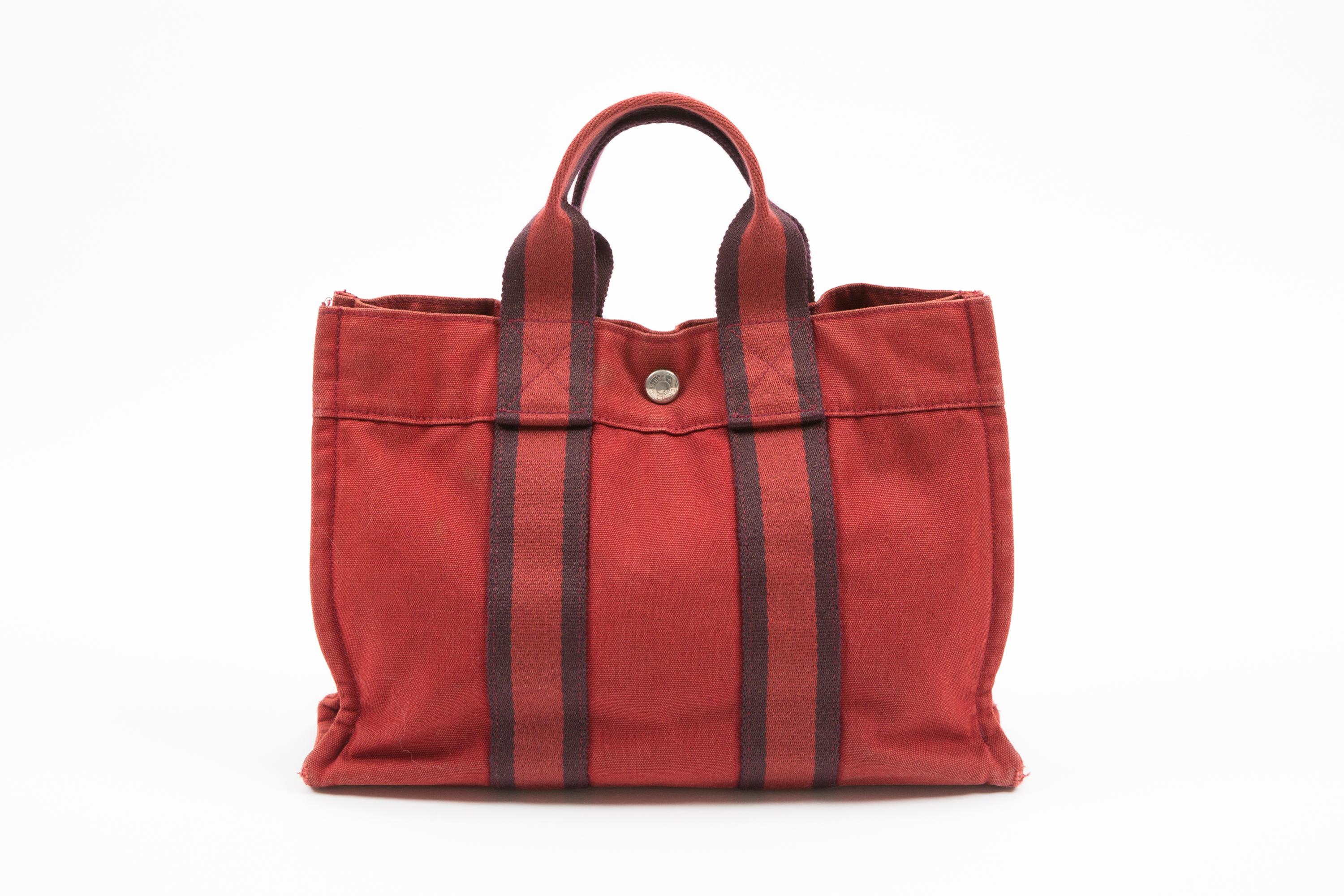 Bolso Tote Pequeño Hermes Toto Algodón Rojo en venta 5