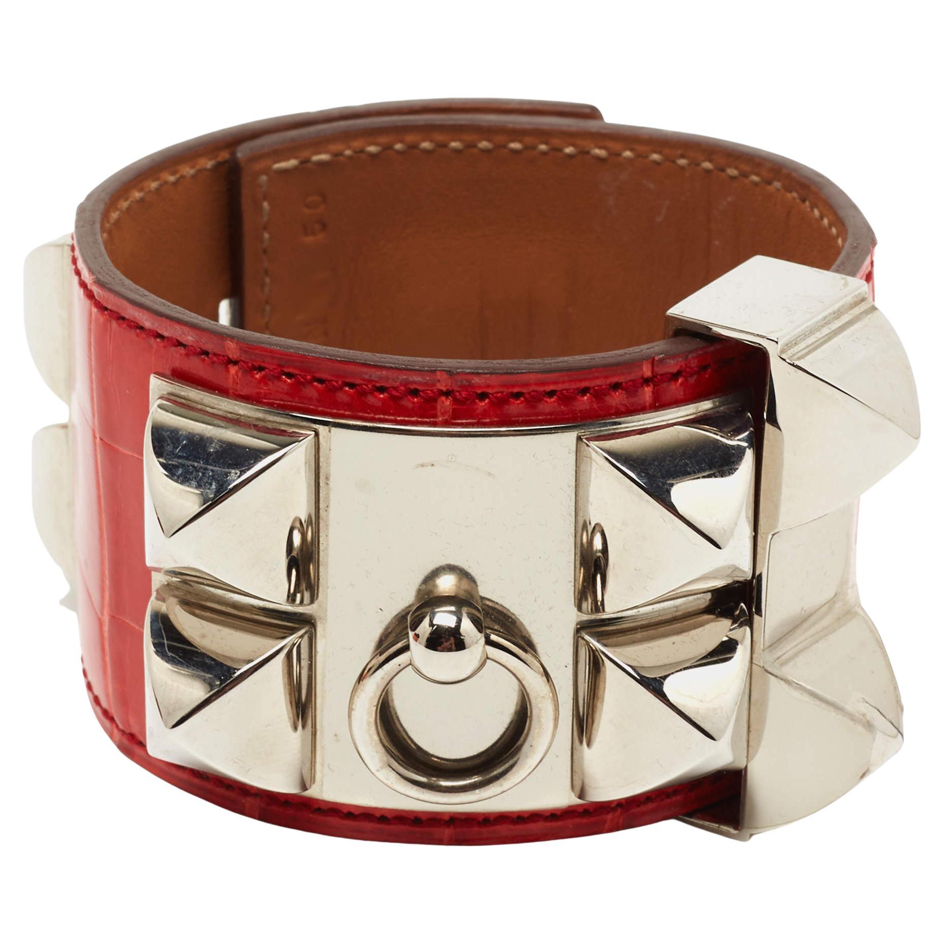 Hermès Red Croc Leather Collier De Chien Bracelet S
