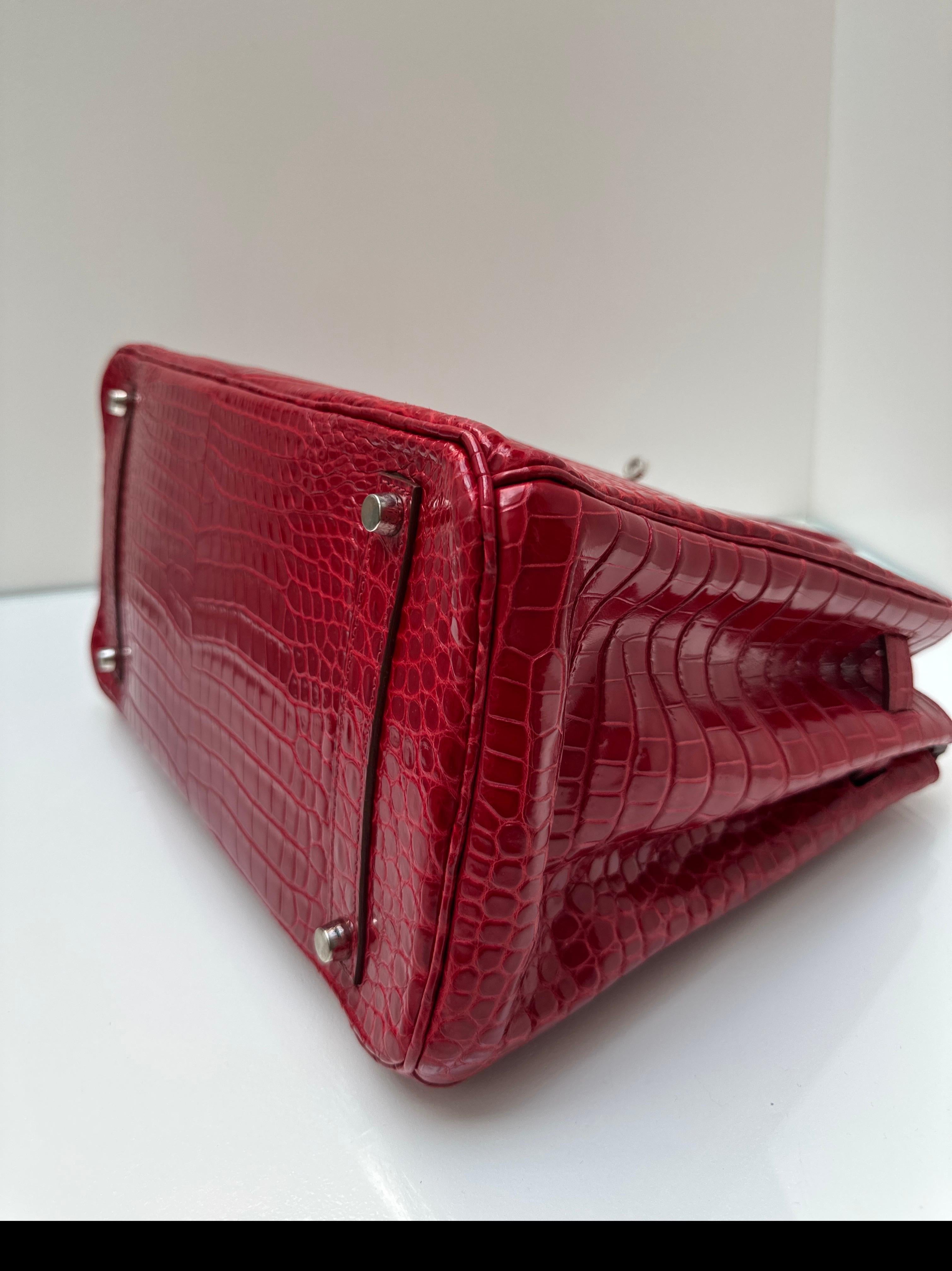 Hermes Red Crocodile Birkin 35 Bag For Sale 6
