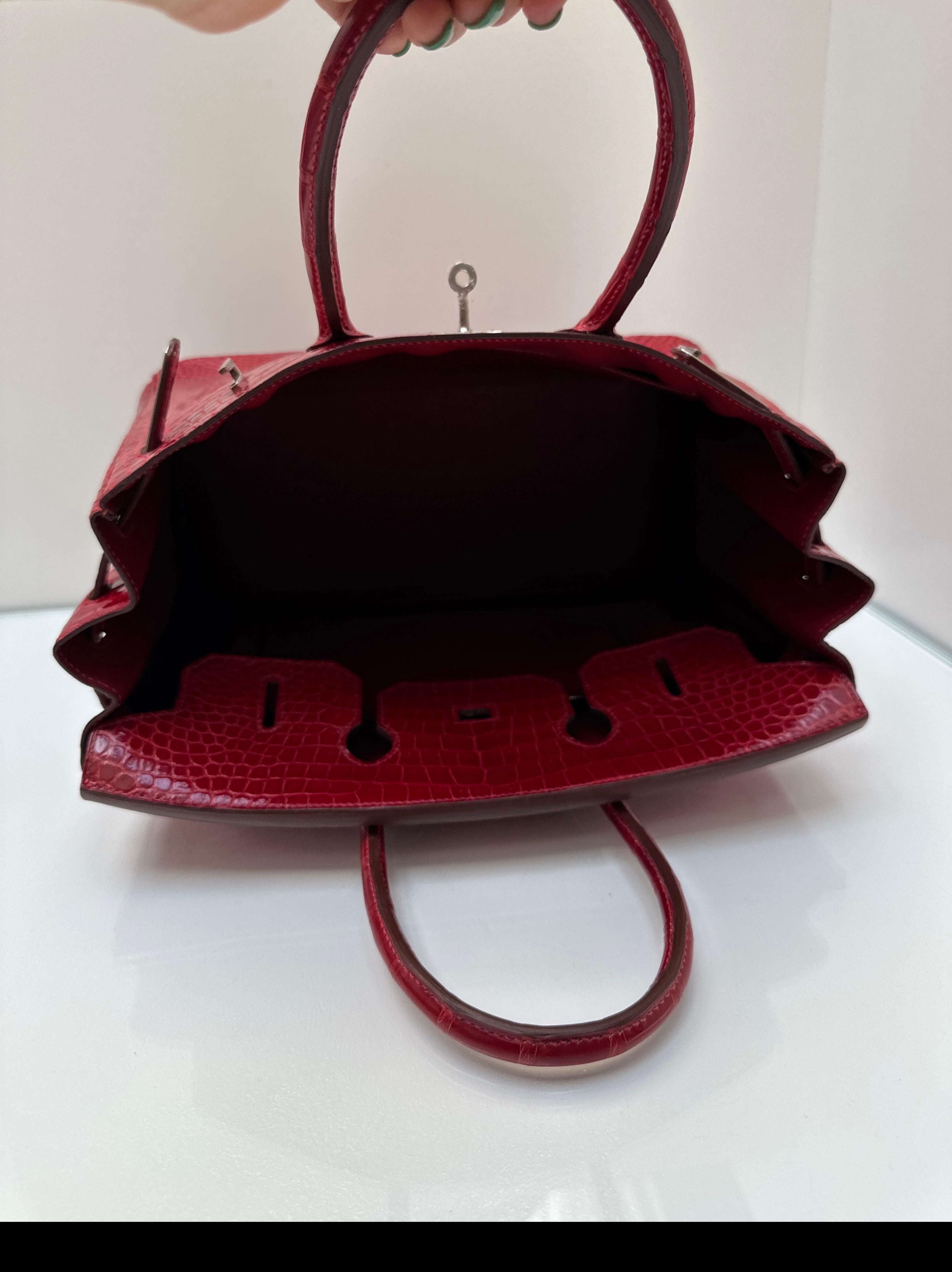 Hermes Red Crocodile Birkin 35 Bag For Sale 9