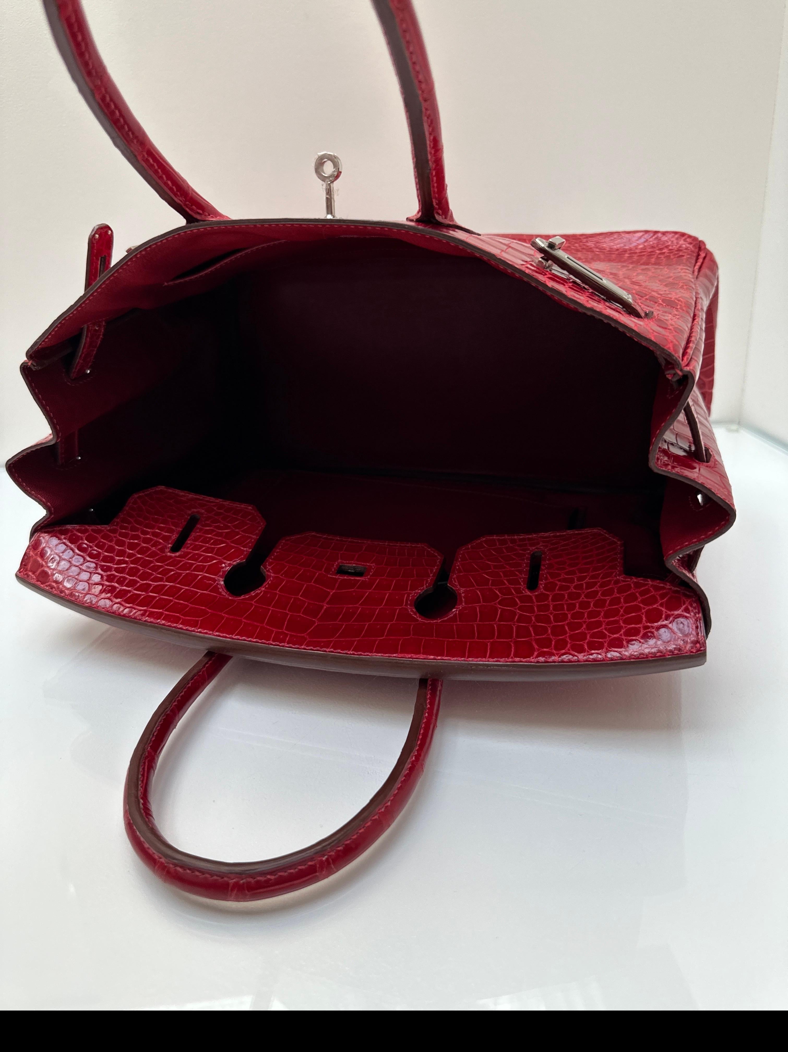 Hermes Red Crocodile Birkin 35 Bag For Sale 10