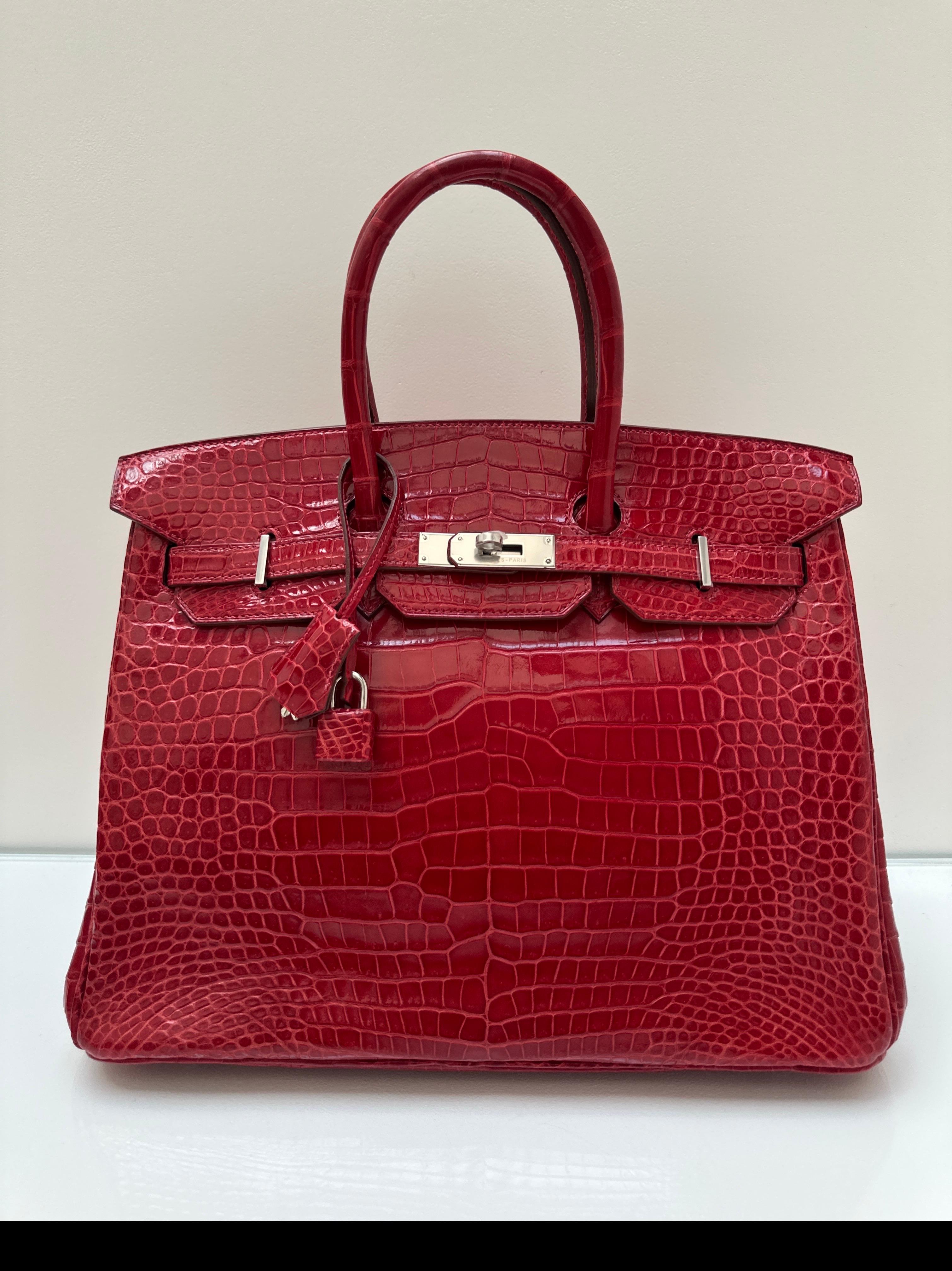 Hermes Red Crocodile Birkin 35 Bag For Sale 11
