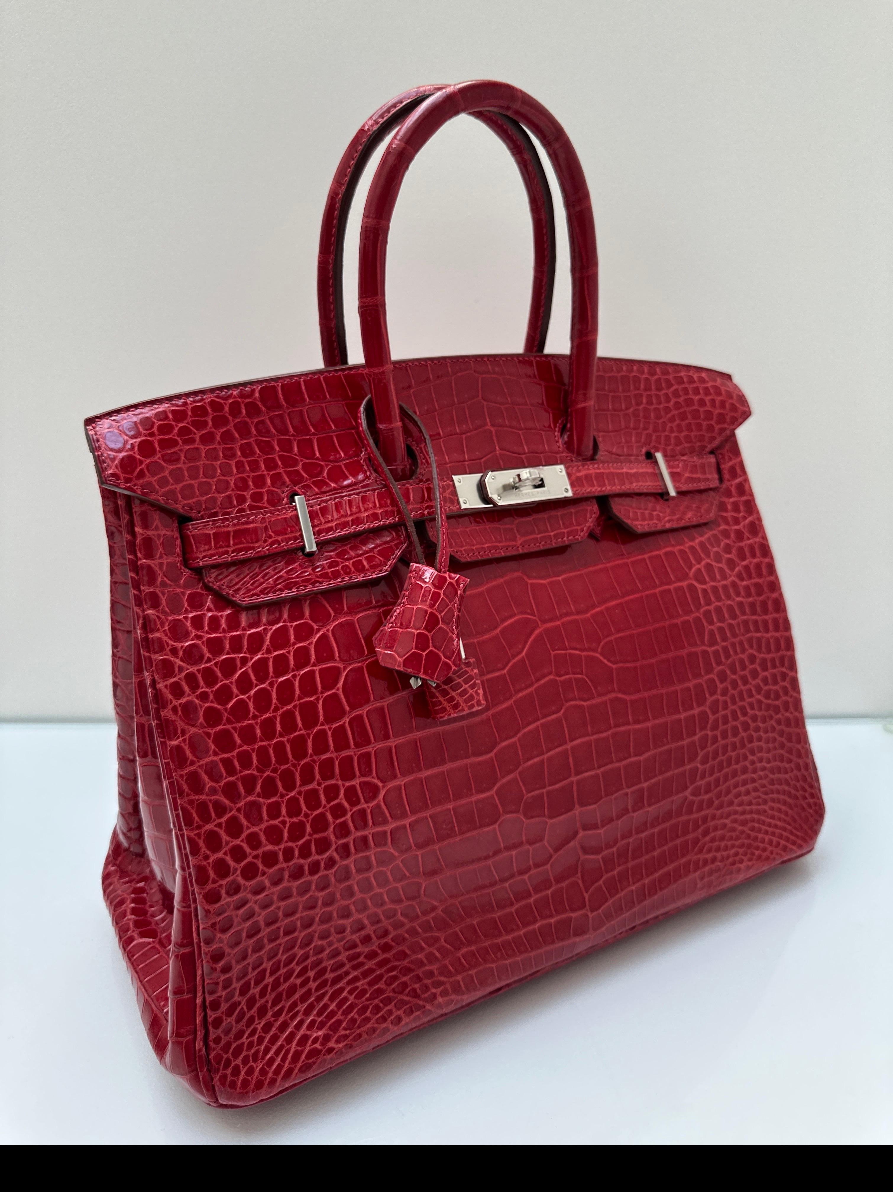 Hermes Red Crocodile Birkin 35 Bag For Sale 12