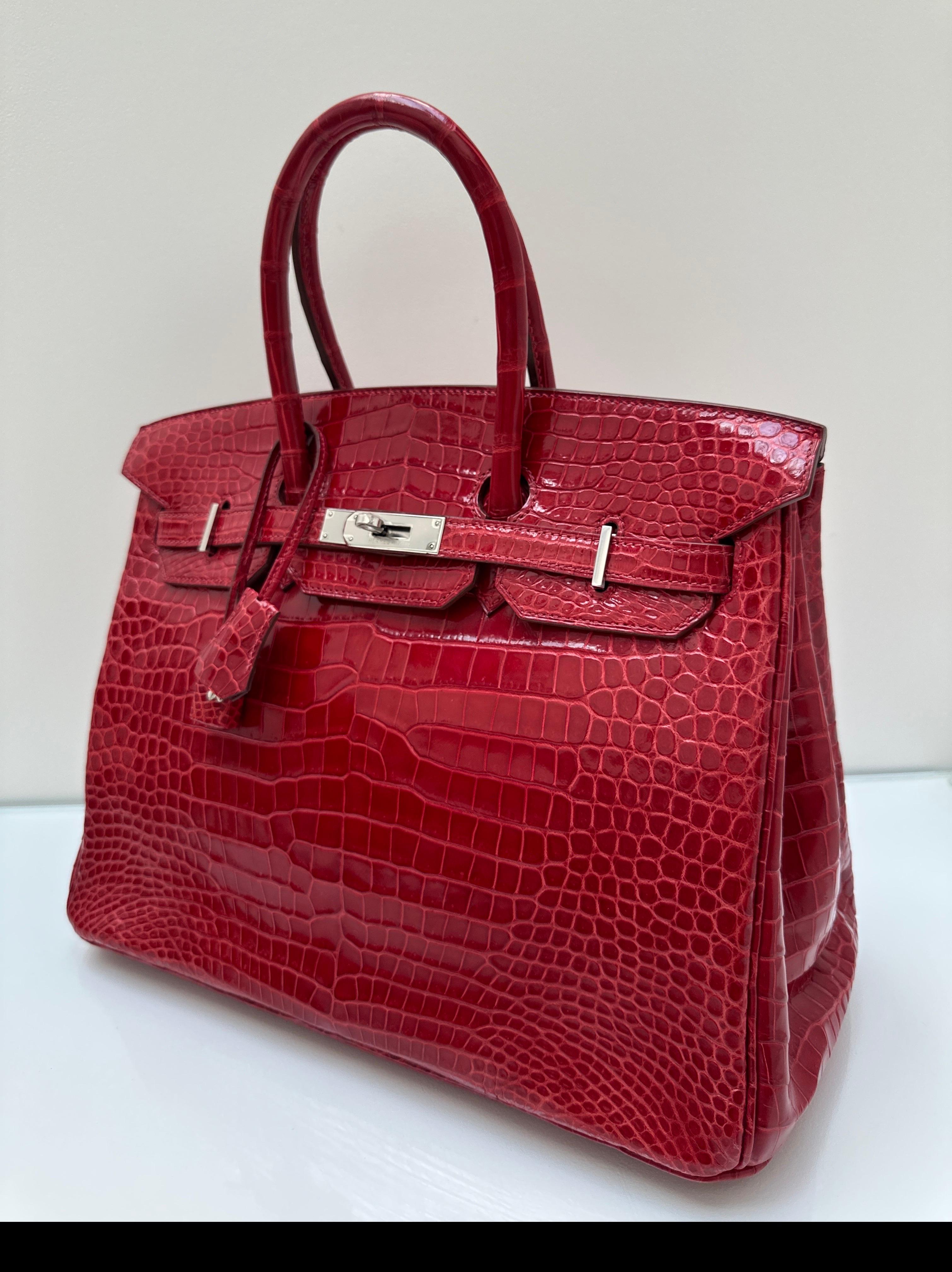 Hermes Red Crocodile Birkin 35 Bag For Sale 13