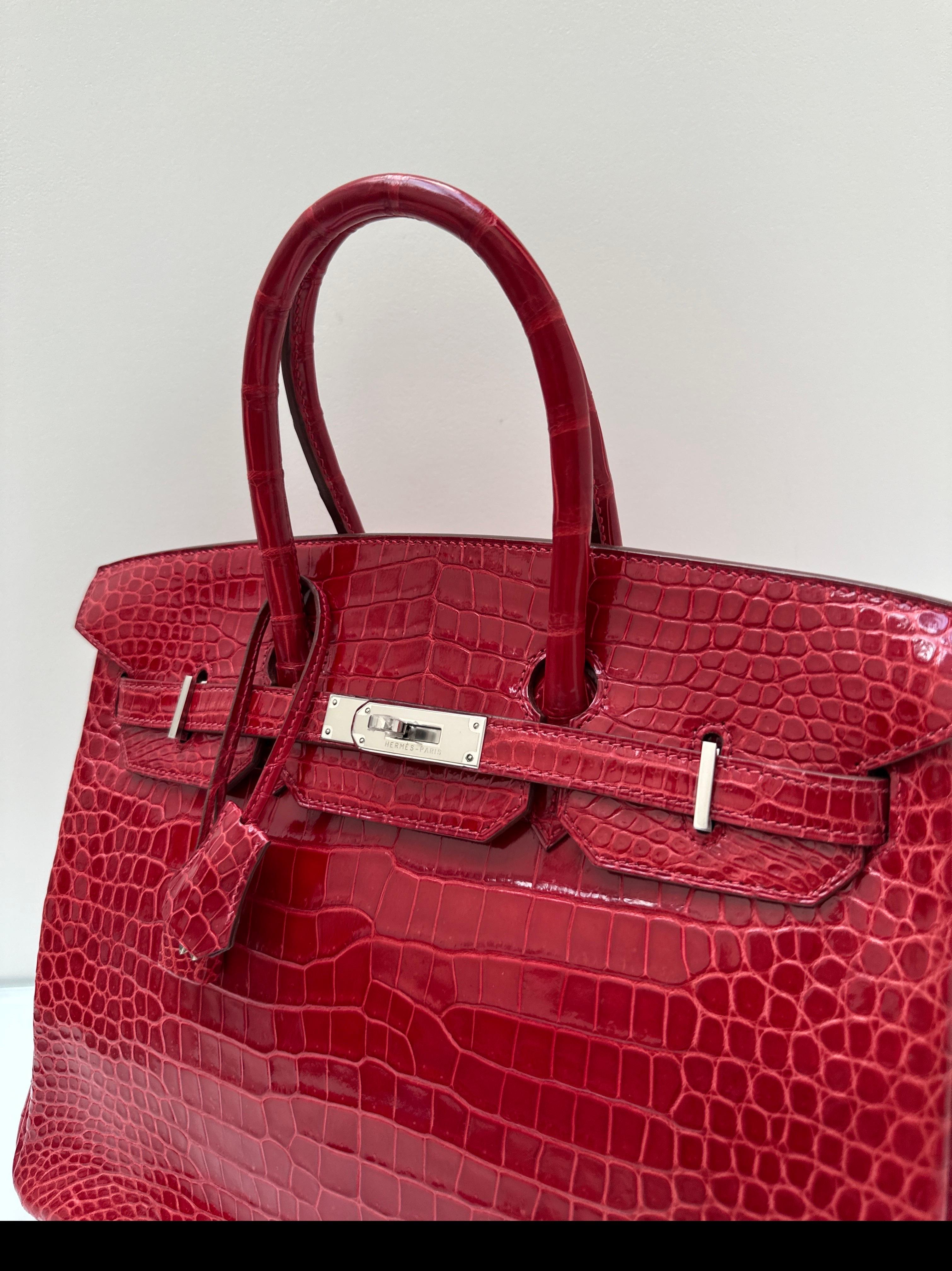 Hermes Red Crocodile Birkin 35 Bag For Sale 14