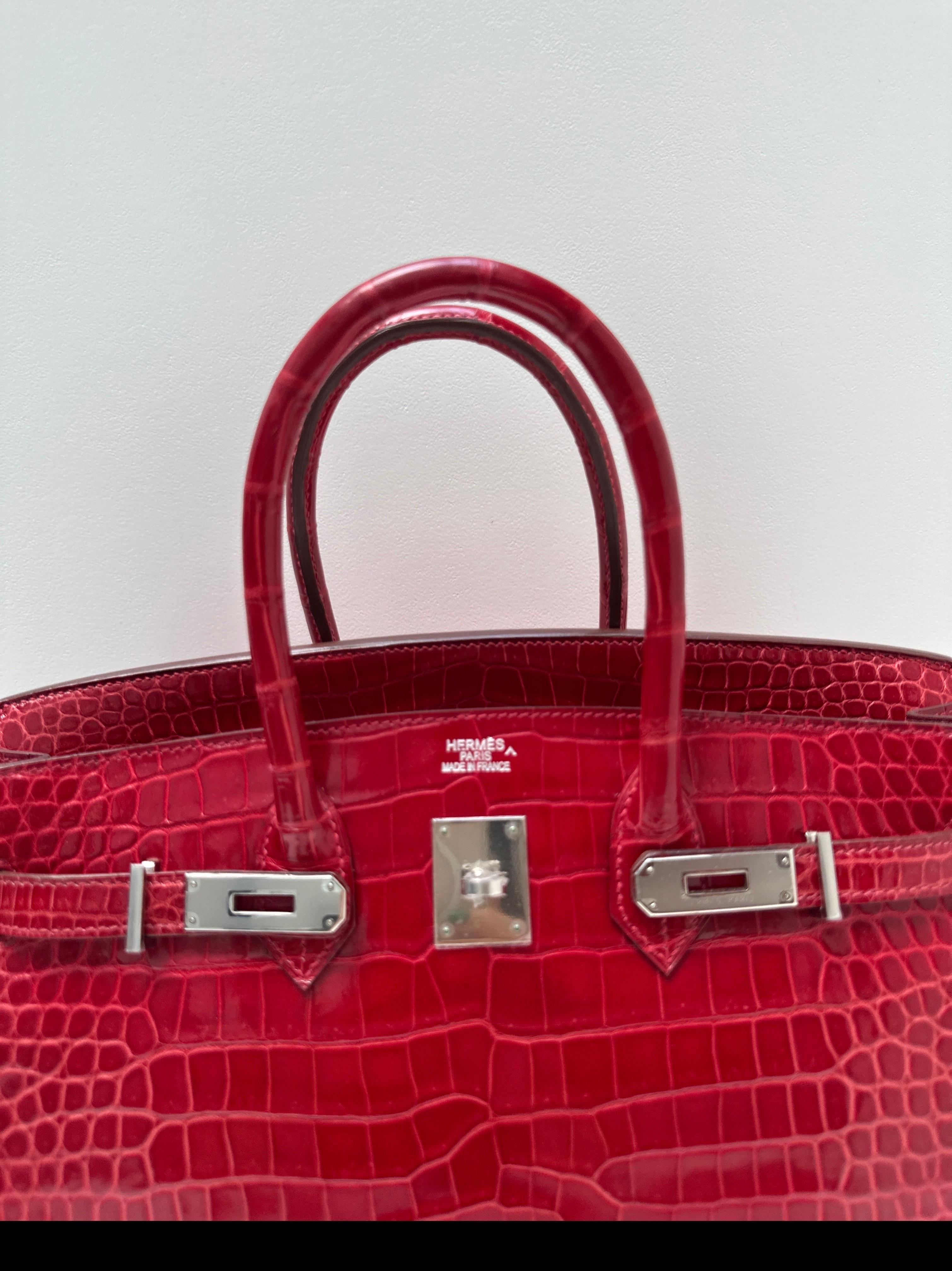Hermes Red Crocodile Birkin 35 Bag In Excellent Condition For Sale In Athens, GA
