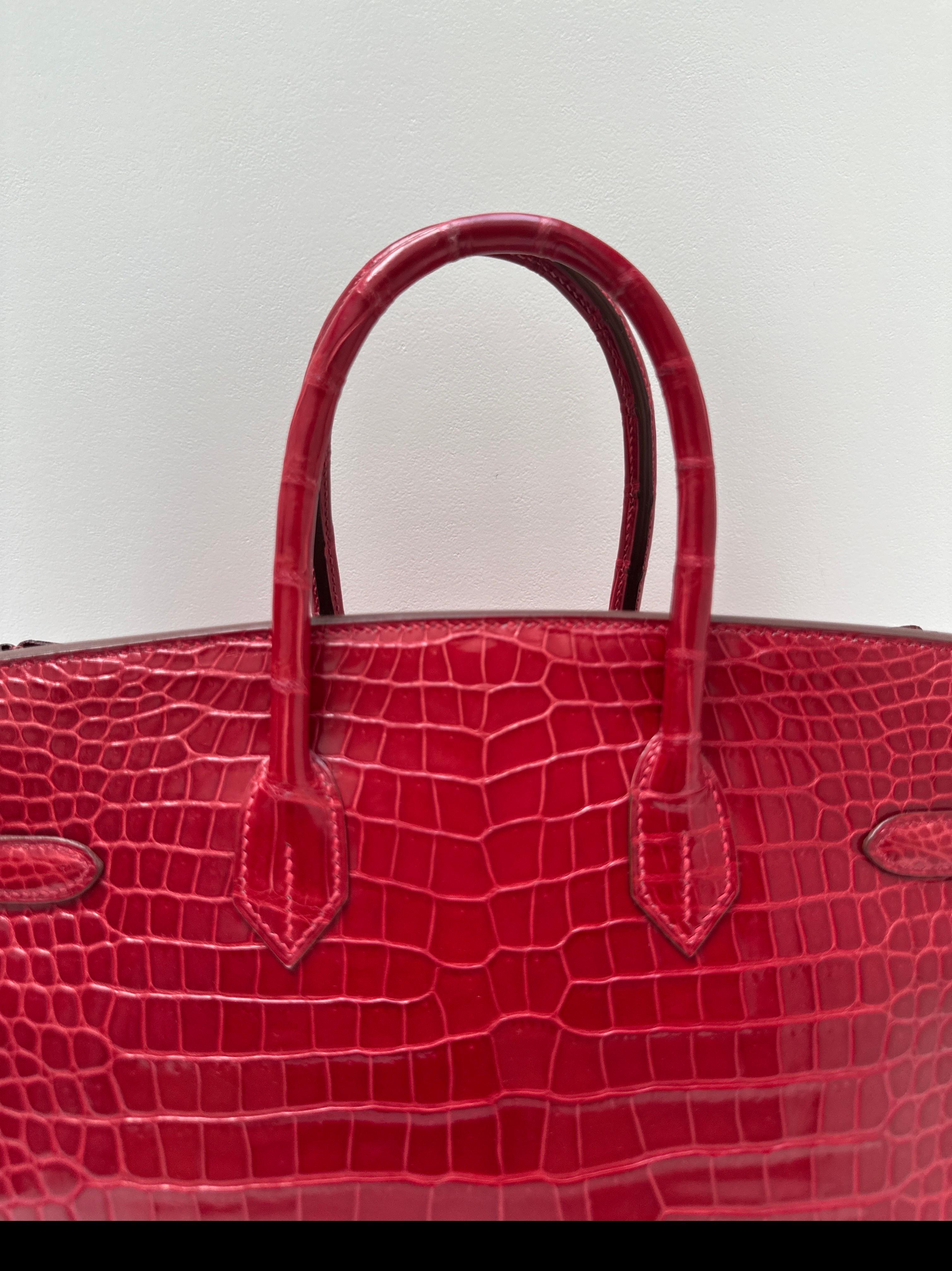 Hermes Red Crocodile Birkin 35 Bag For Sale 2