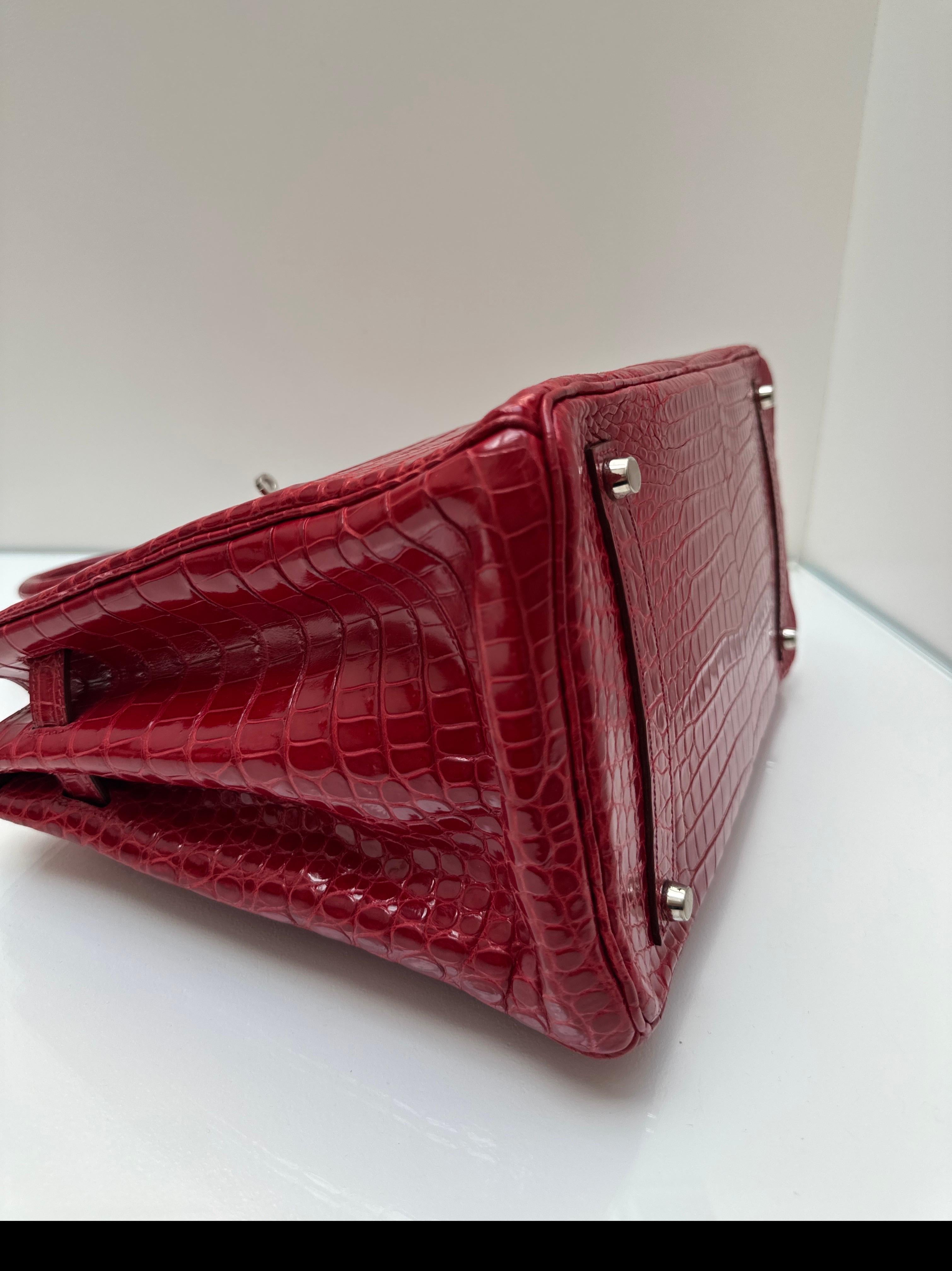 Hermes Red Crocodile Birkin 35 Bag For Sale 5