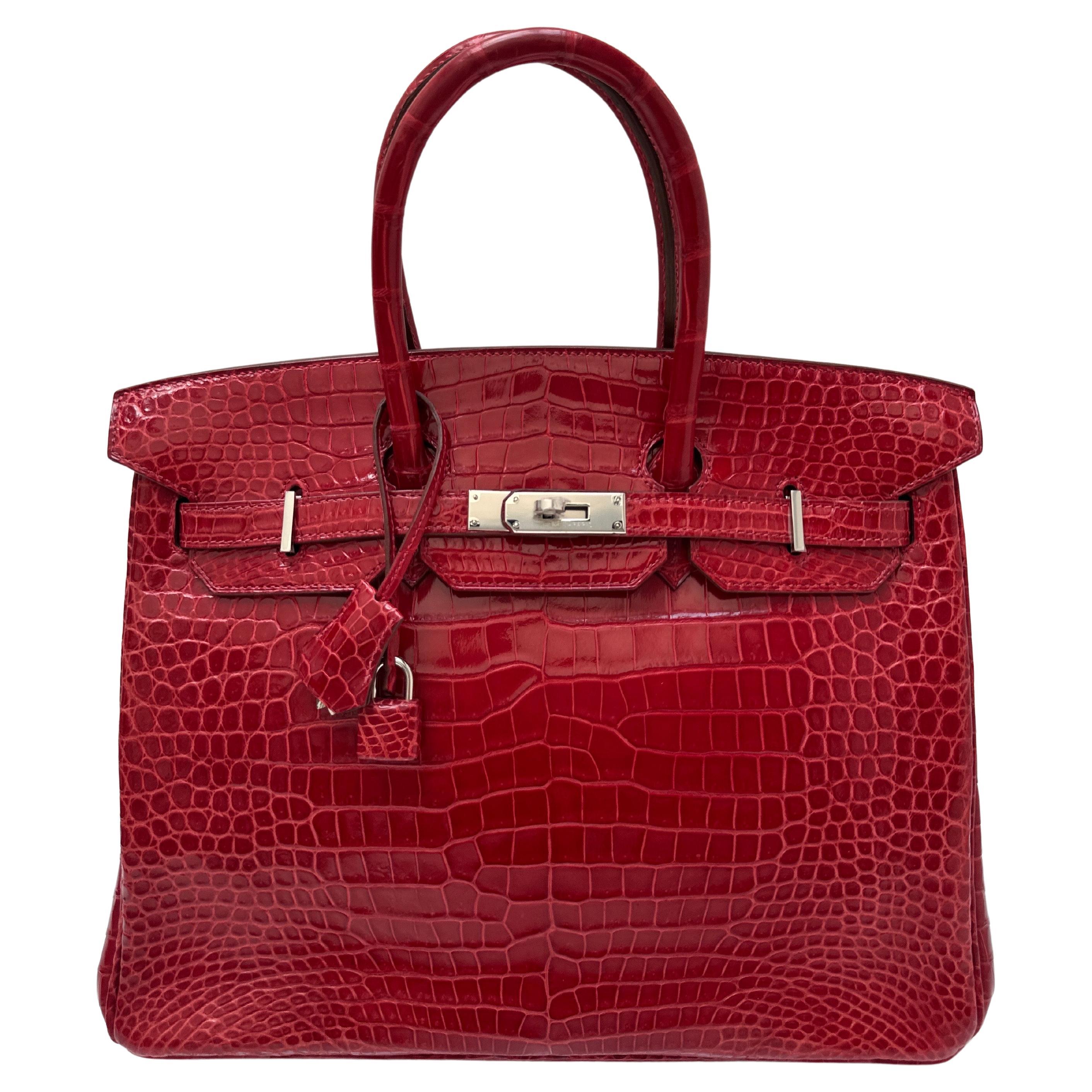 Hermes Red Crocodile Birkin 35 Bag For Sale