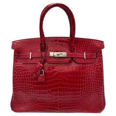 Hermes Red Crocodile Birkin 35 Bag