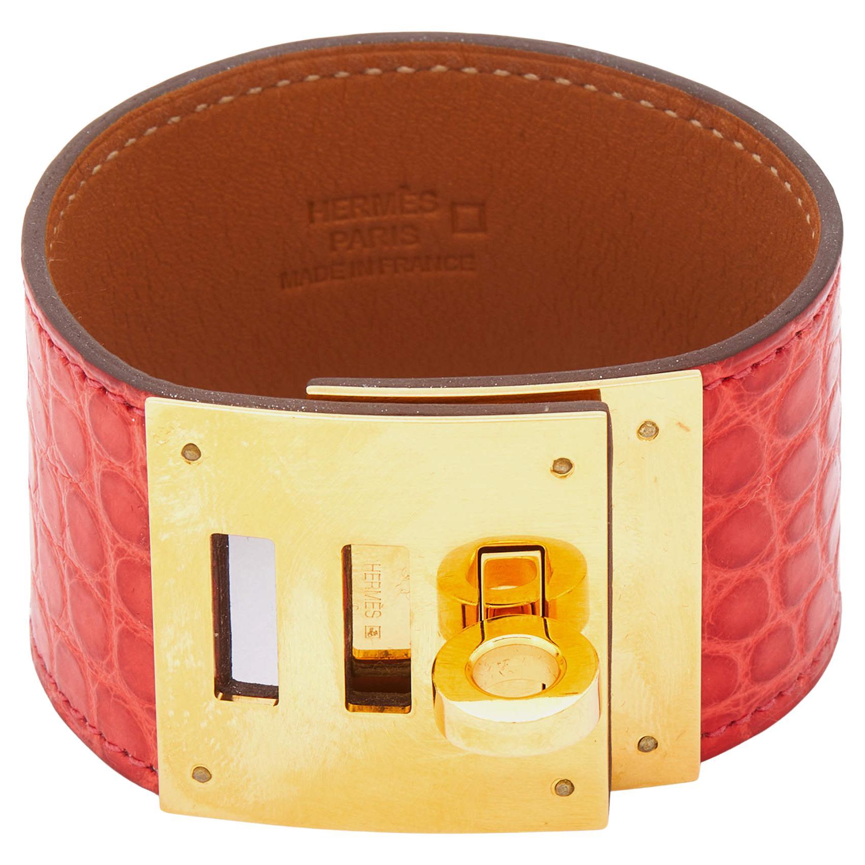 Hermes Red Crocodile Leather Gold Plated Kelly Dog Bracelet For Sale at  1stDibs | hermes kelly dog bracelet, hermes kelly dog