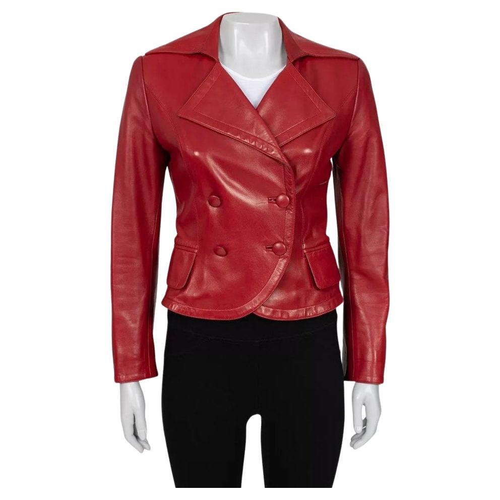 Hermès Red Double-Breasted Leather Jacket - Size S