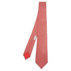 Hermes Red Drone Print Silk Skinny Tie