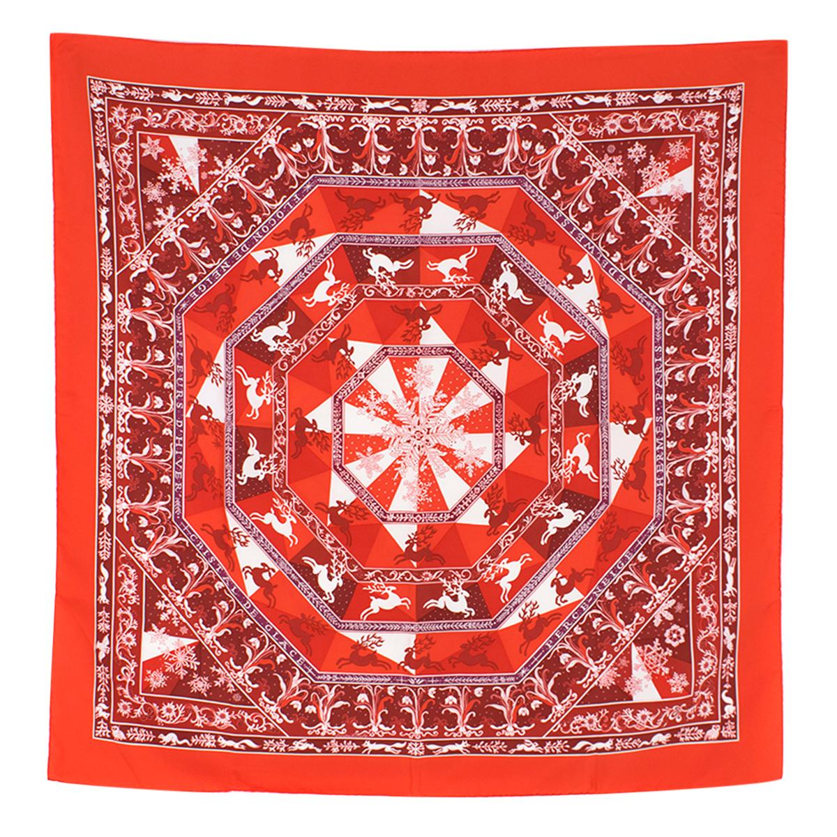 Hermes Red 'Edelweiss' Silk Scarf

- Red Scarf 
- 100% Silk 
- Winter themed print 
- Lightweight
- Rolled edges 

This item comes in an original box. 

Please note, these items are pre-owned and may show some signs of storage, even when unworn and