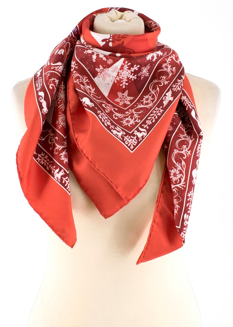 Hermes Red 'Edelweiss' Silk Scarf 90 at 1stDibs hermes red scarf
