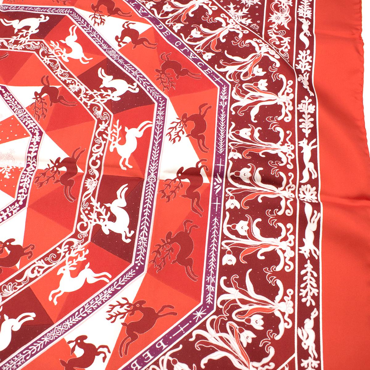 Hermes Red 'Edelweiss' Silk Scarf 90 2