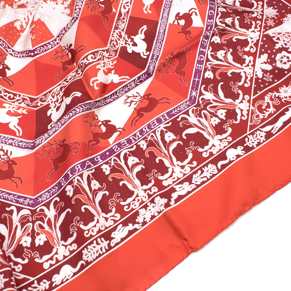 Hermes Red 'Edelweiss' Silk Scarf 90 3