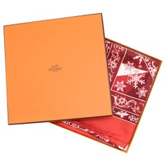 Hermes Red 'Edelweiss' Silk Scarf 90