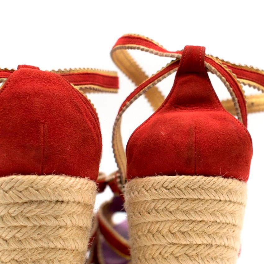 Hermes Red Embroidered Espadrille Wedges 39 In Good Condition In London, GB