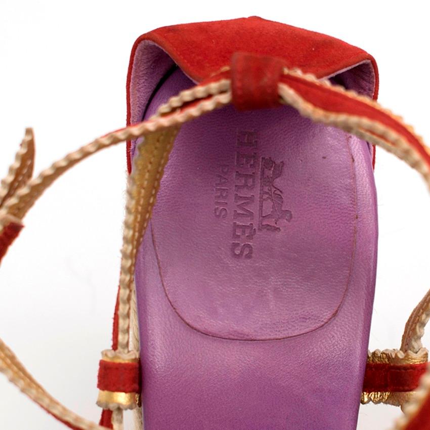 Hermes Red Embroidered Espadrille Wedges 39 2