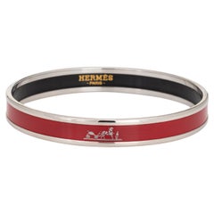 Hermes Red Enamel Bangle Bracelet Horse Carriage Motif Narrow 65 Size Small
