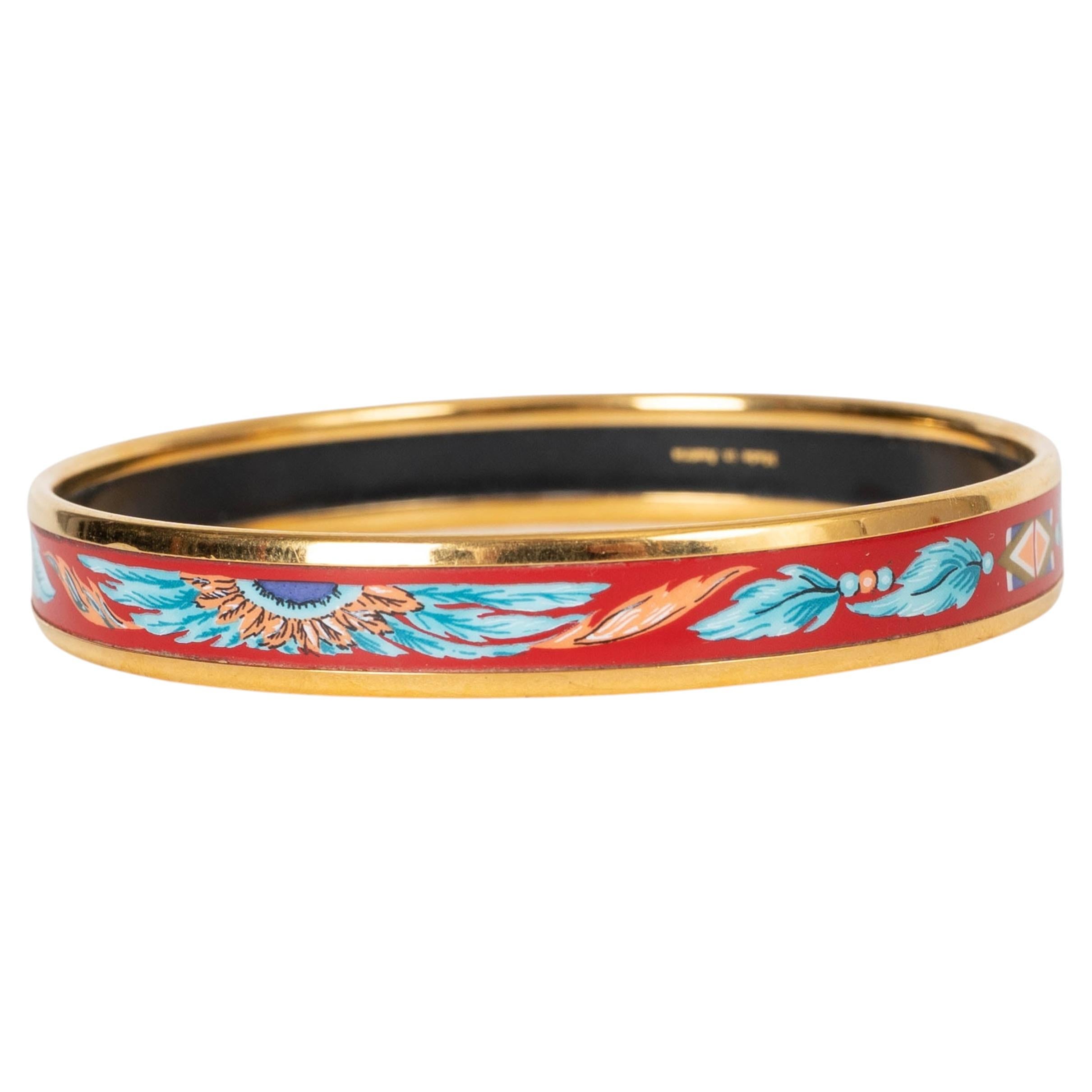Bracciale HERMES "BRAZIL NARROW" con smalto rosso GHW