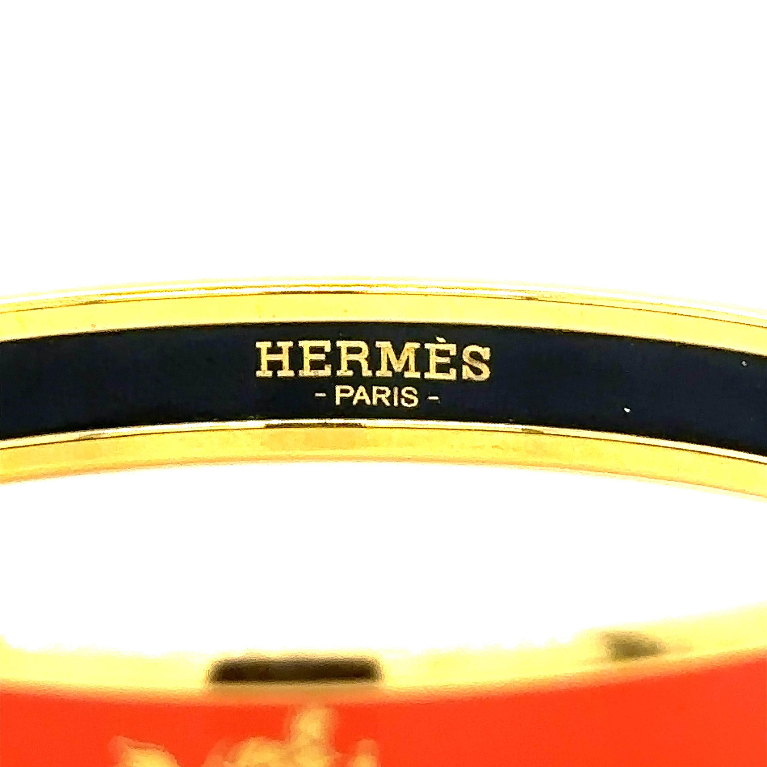 Hermes Red Enamel Gold Plated Caleche Narrow Bangle Bracelet In Excellent Condition In SYDNEY, NSW