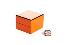 Hermès Red Enamel & Sterling Silver Ring in Box Size 54