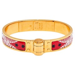 Hermes Red Eperon D'or Bandana Rouge Enamel Gold Plated Hinged Bracelet
