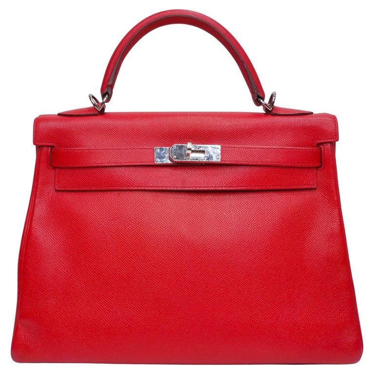 HERMES Kelly 32 Sellier Red Brique Box Gold Top Handle Shoulder Tote Bag  For Sale at 1stDibs