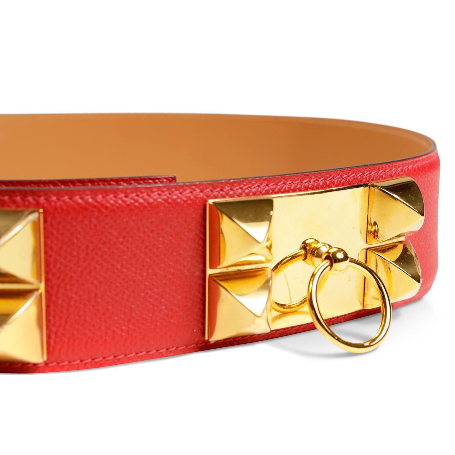 Ceinture Médor en cuir rouge d'Epsom Hermès taille 80 en vente 5