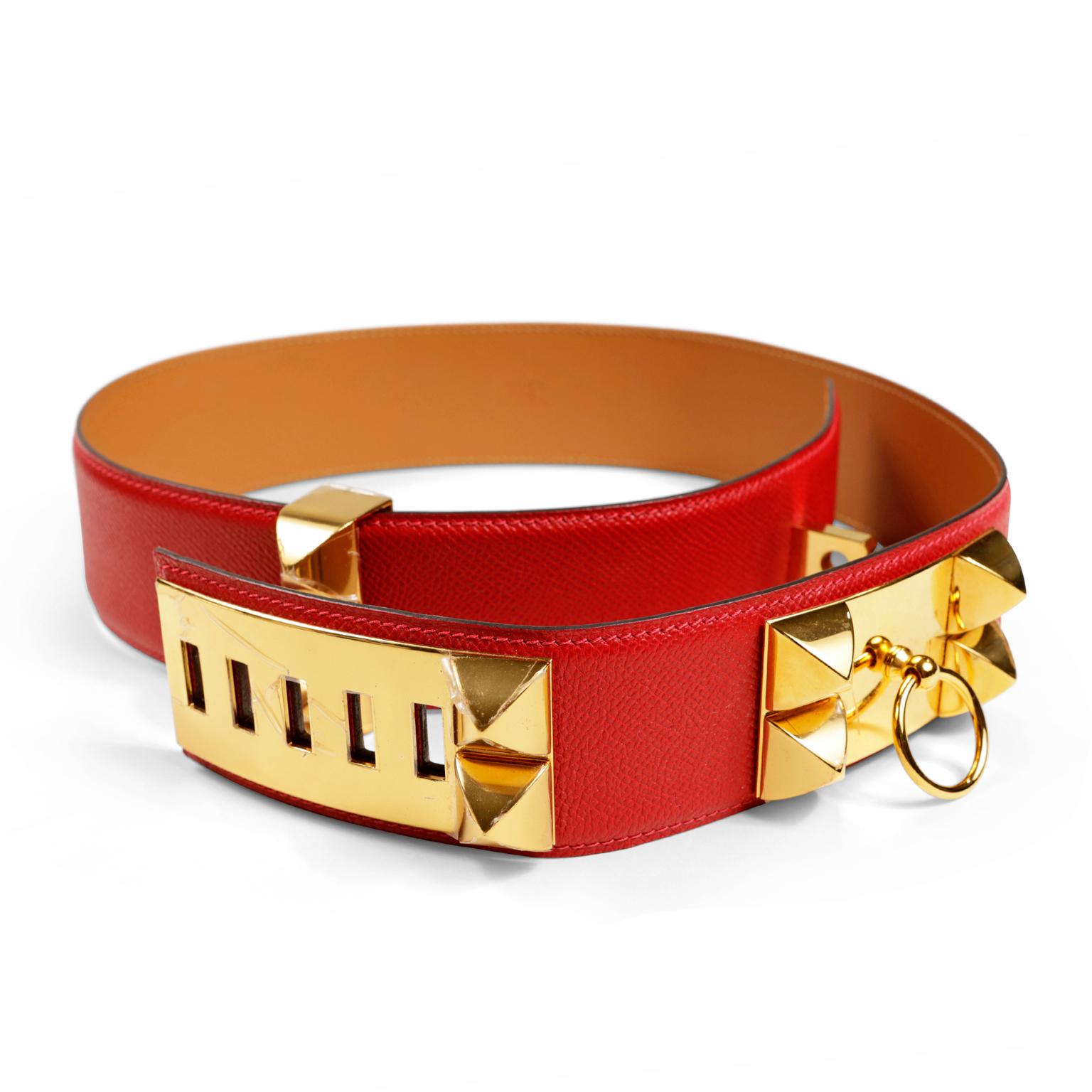Hermès Red Epsom Leather Medor Belt size 80 In New Condition For Sale In Palm Beach, FL