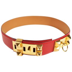 Ceinture Médor en cuir rouge d'Epsom Hermès taille 80