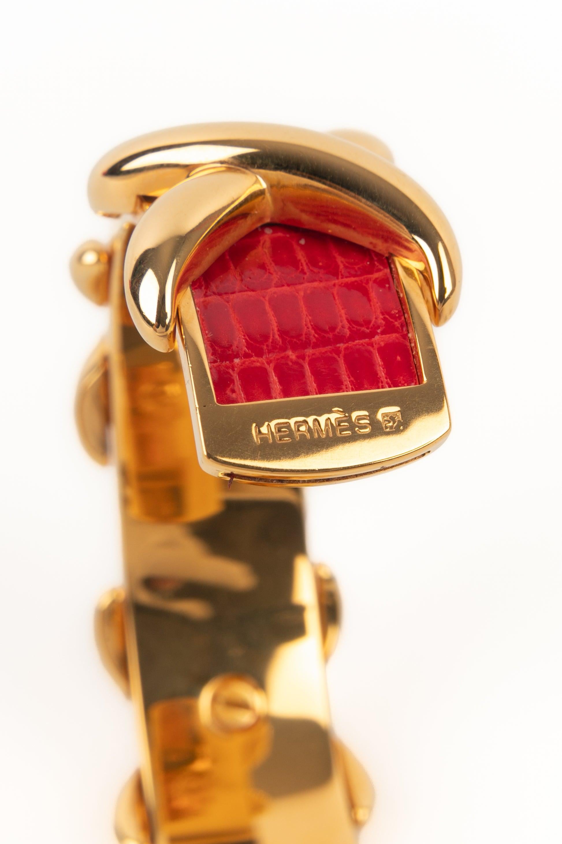 Hermès - Bracelet en cuir de lézard exotique rouge en vente 2
