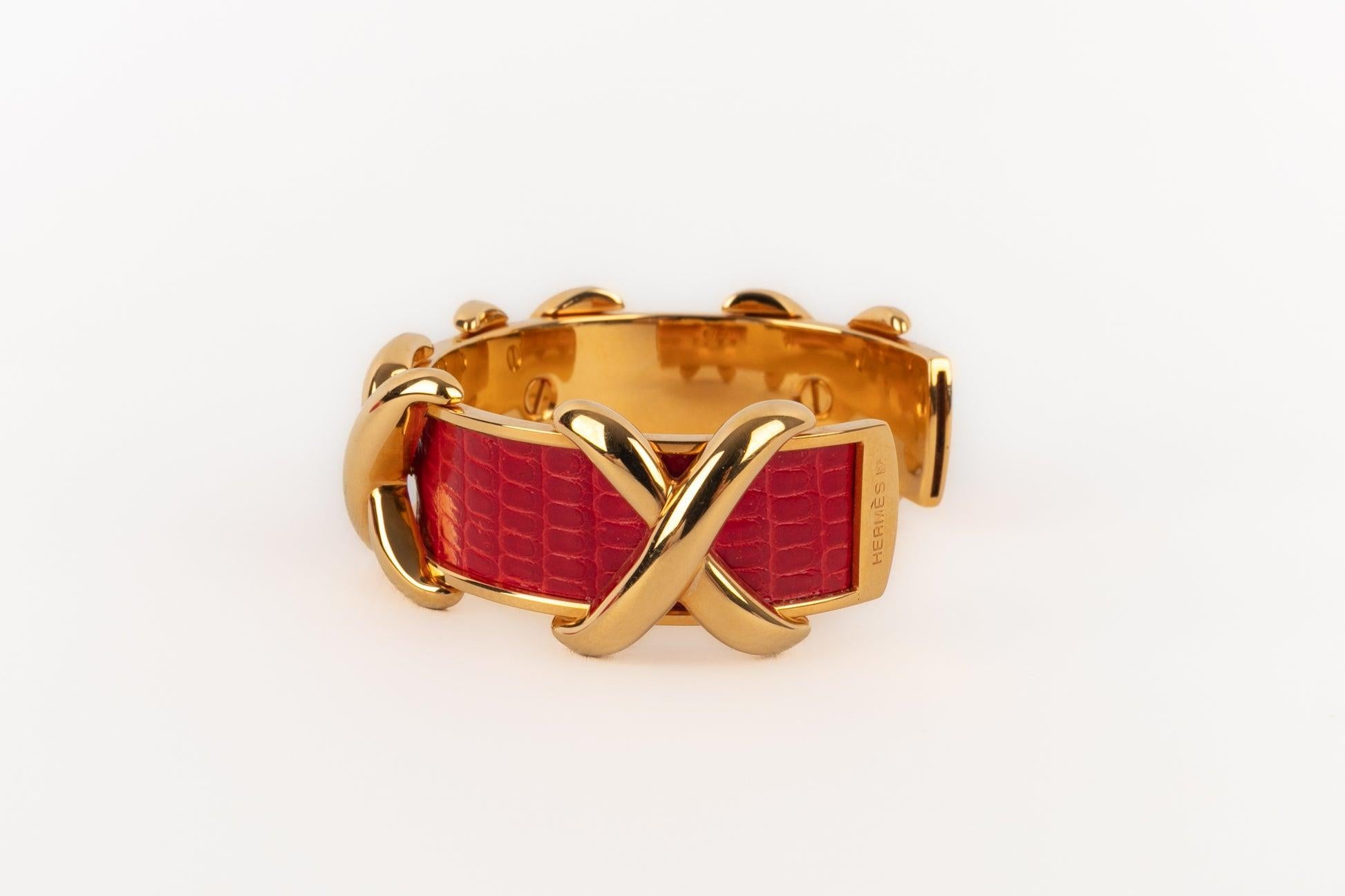 Hermès - Bracelet en cuir de lézard exotique rouge en vente 4