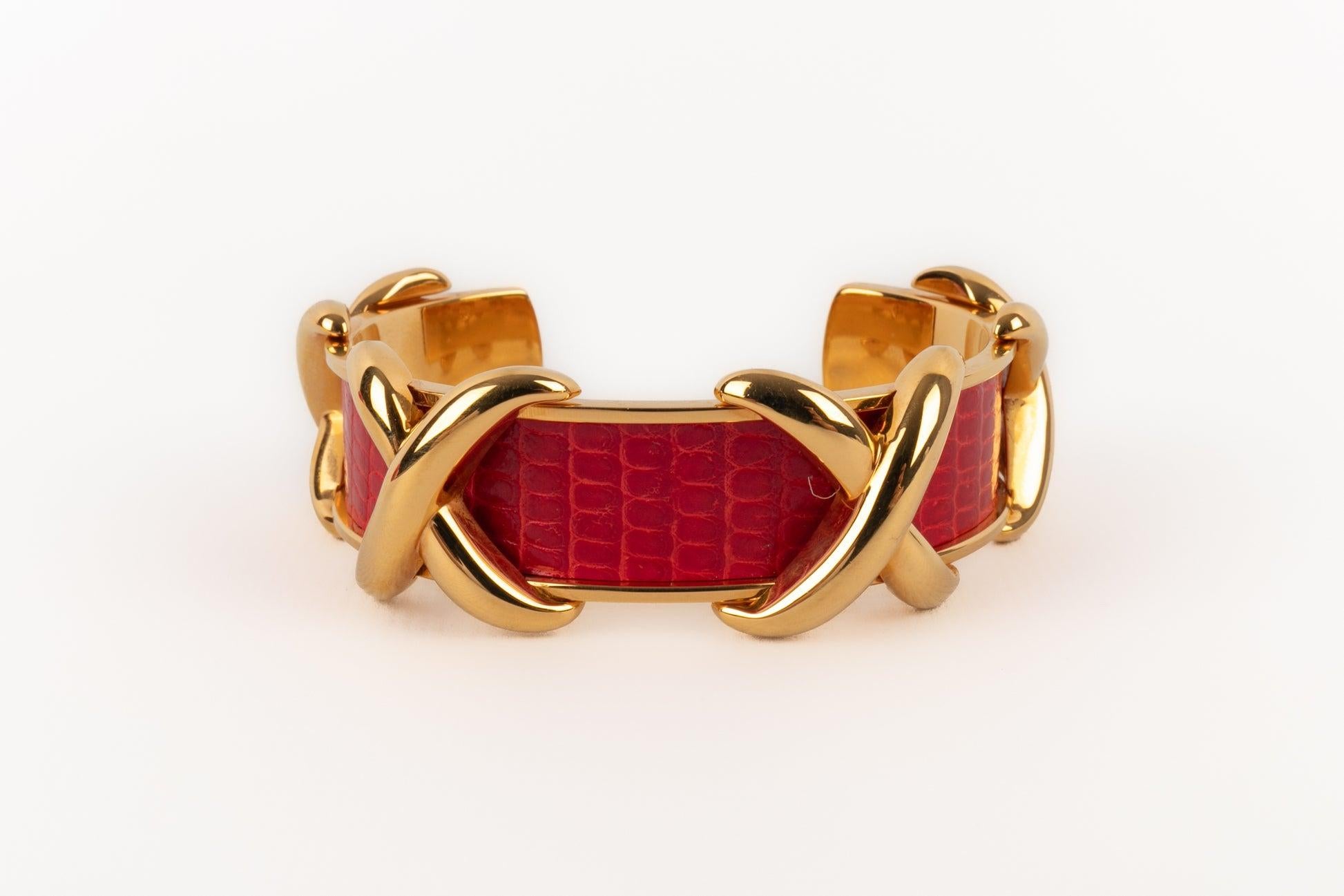 Hermès - Bracelet en cuir de lézard exotique rouge en vente 5