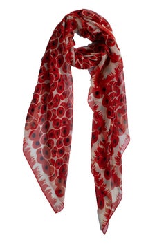Hermes, red floral printed silk scarf