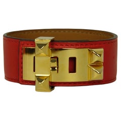 Hermes Red/Gold Collier de Chien 24 Bracelet sz T3
