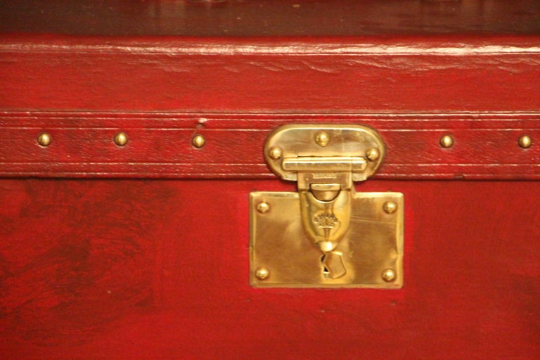 Mid-20th Century Hermes Red Goyard Trunk, Goyard Steamer Trunk For Sale
