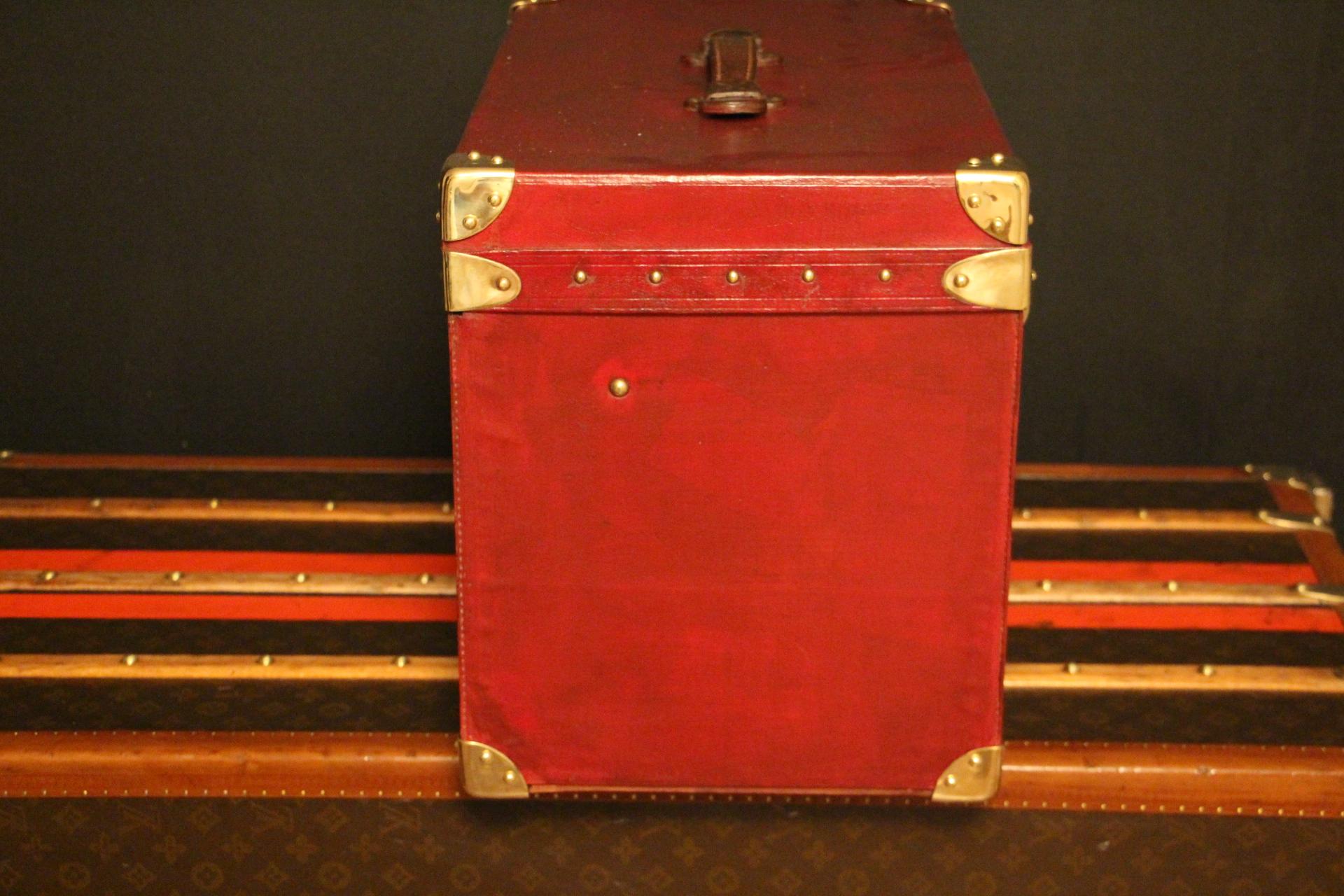 Brass  Red Goyard Trunk, Goyard Steamer Trunk For Sale