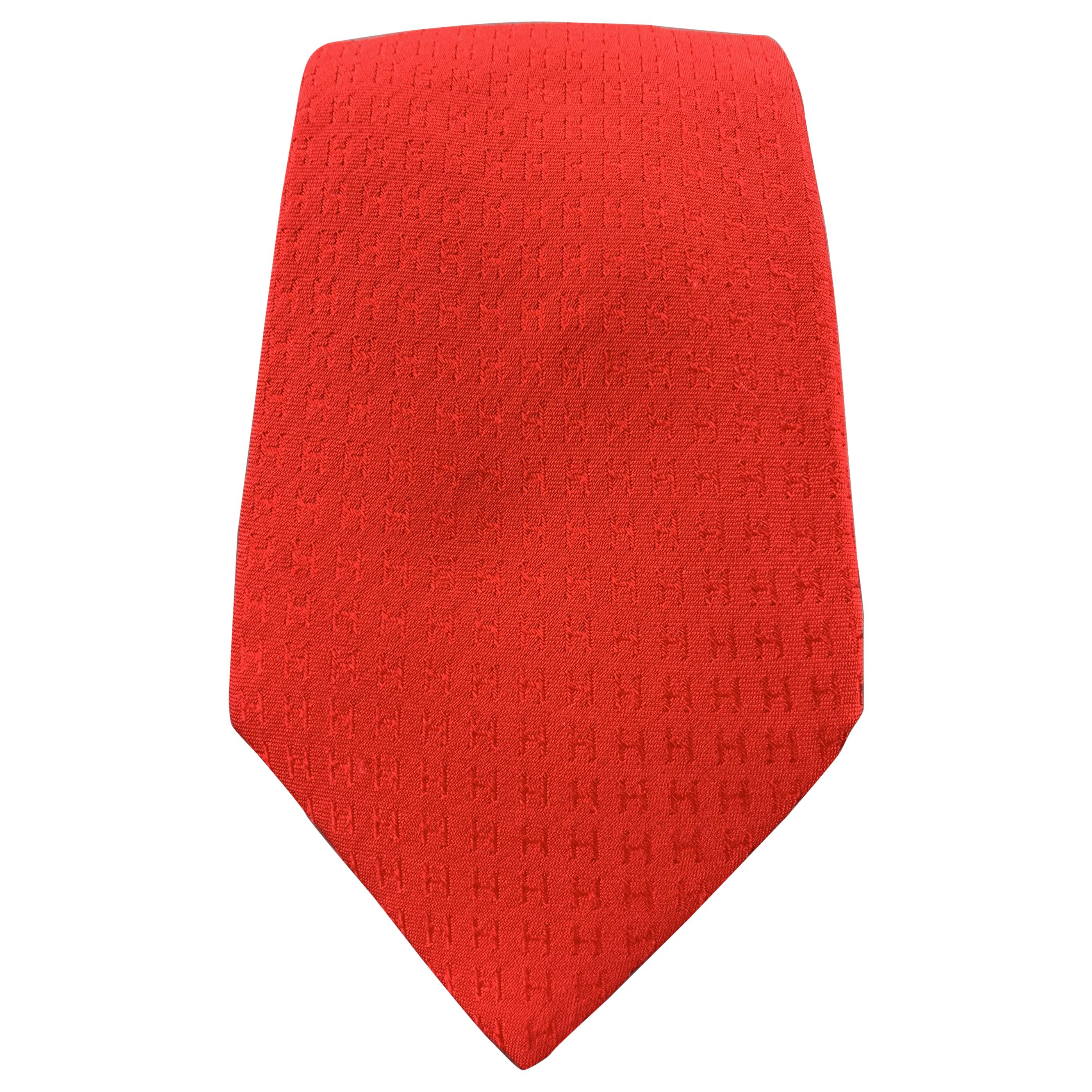 HERMES Red H Print Silk Tie