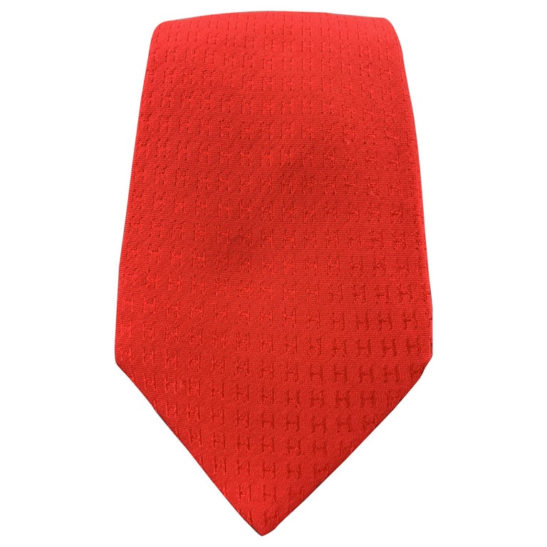 HERMES Red H Print Silk Tie at 1stDibs