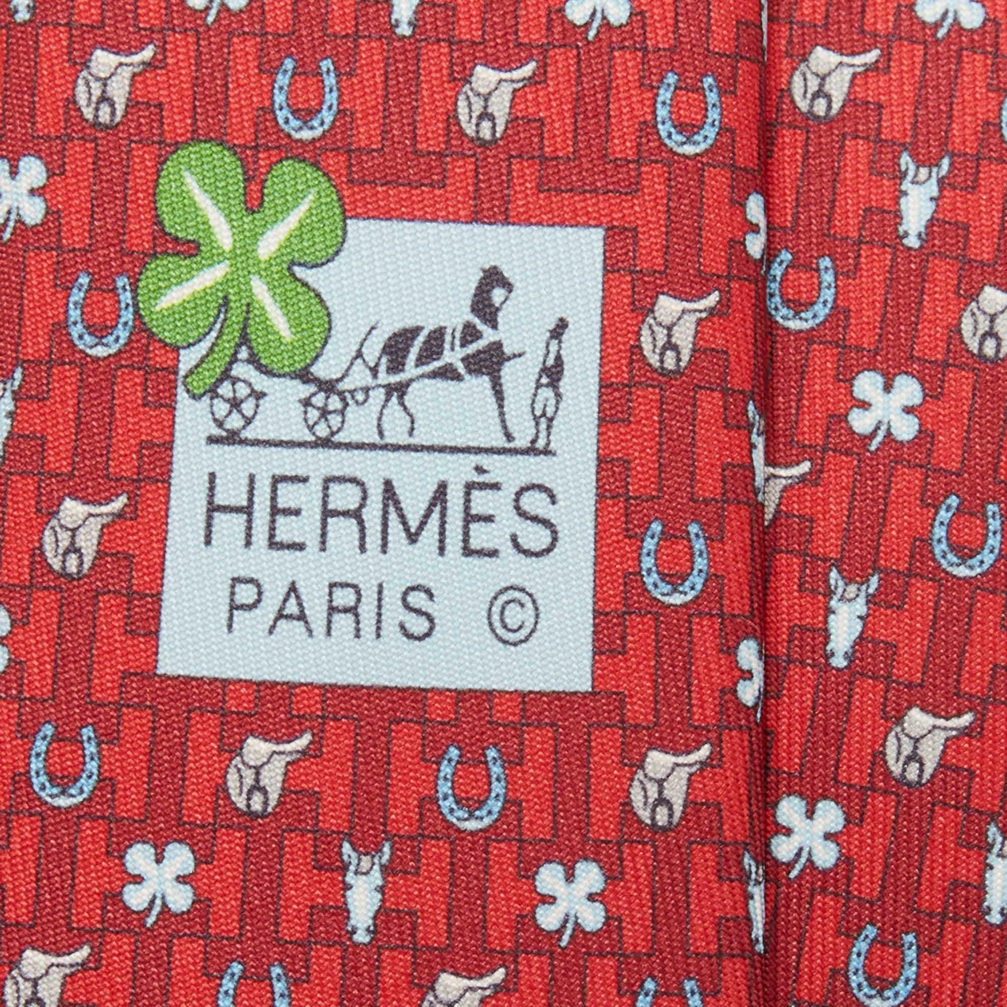 Men's Hermès Red Hermès Luck Printed Silk Slim Tie