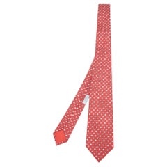 Hermès Red Hermès Luck Printed Silk Slim Tie